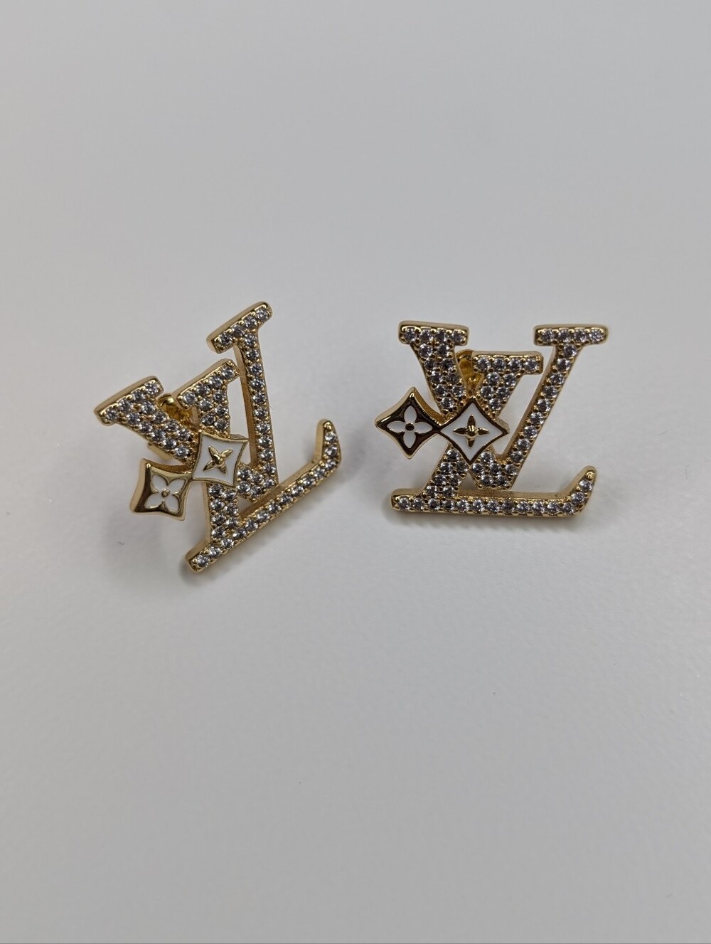 Louis Vuitton Gold Crystal Monogram LV Stud Earrings